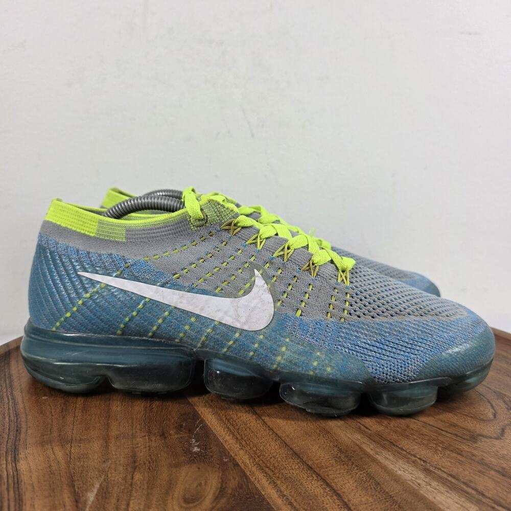Nike Air VaporMax Flyknit Sprite Volt Mens Gray Blue Size 10 Shoes 849558-022